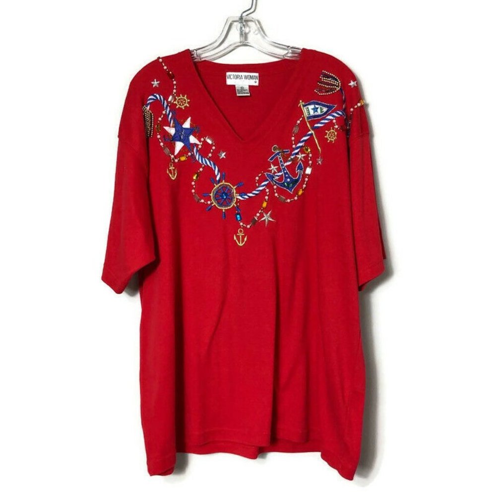 Victoria Woman Nautical Beaded Embellished Shirt